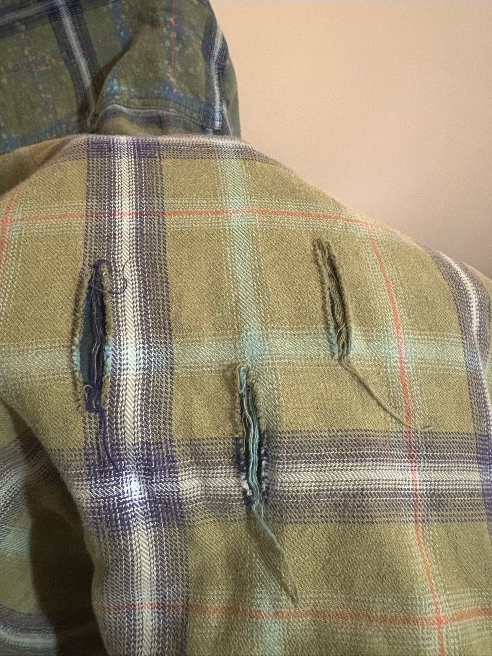 Free People Green Plaid Distressed Ripped Studded Zip-Up Jacket - Picture 9 of 9